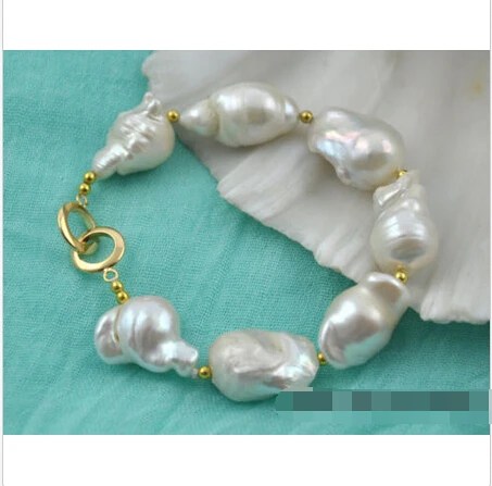 

Free shipping 8" 25mm white baroque reborn keshi pearl bracelet@^Noble style Natural Fine jewe