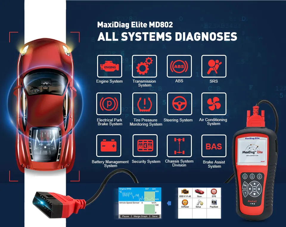 Autel Maxidiag Elite MD802 Все системы(модель DS+ Oil сброс+ EPB+ поток данных) Autel MD802 диагностический инструмент онлайн-обновление