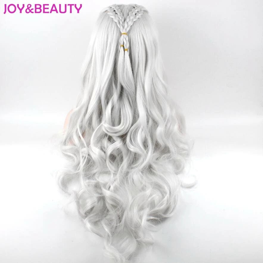 Peluca de pelo sintético JOY & BEAUTY peluca larga ondulada Juego de tronos Daenerys Targaryen Cosplay Peluca de fibra de alta temperatura Peluca de pelo oro gris Peluca de pelo sintético JOY & BEAUTY peluca larga ondulada Juego de tronos Daenerys Targaryen Cosplay Peluca de fibra de alta temperatura Peluca de pelo oro gris