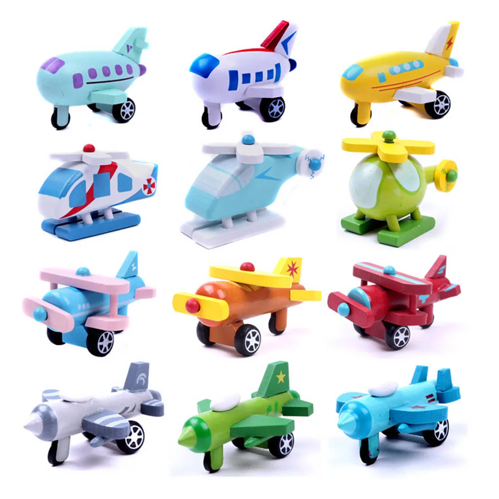 12pcs/Set Mini Wooden Car Airplane Toys Multi-pattern Airplane Model for Baby Kids Educational Toys Birthday Gifts Toy