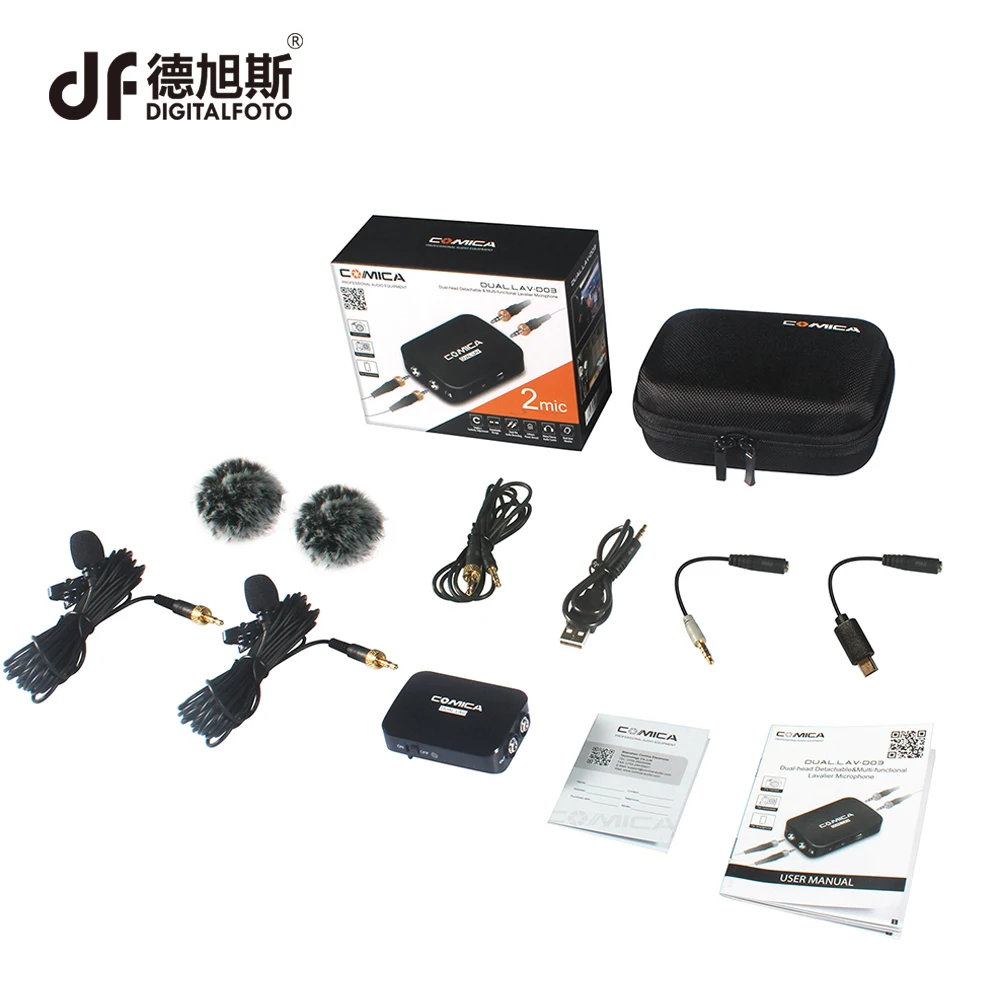  DIGITALFOTO COMICA CVM-D03 Dual head Lavalier removeable Smartphone dslr camera Microphone Mic reco