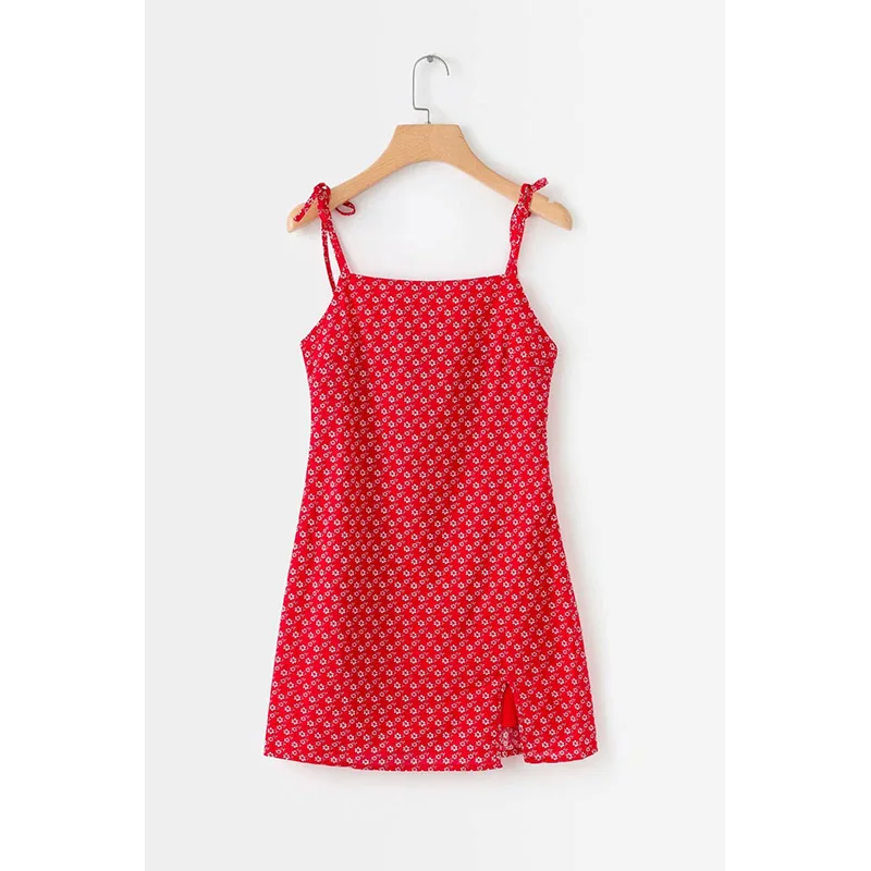 Сексуальное винтажное летнее платье из искусственного шелка без рукавов три цвета с вырезом на молнии Регулируемый зауженная Талия Сплит Платье с принтом festa - Цвет: Красный