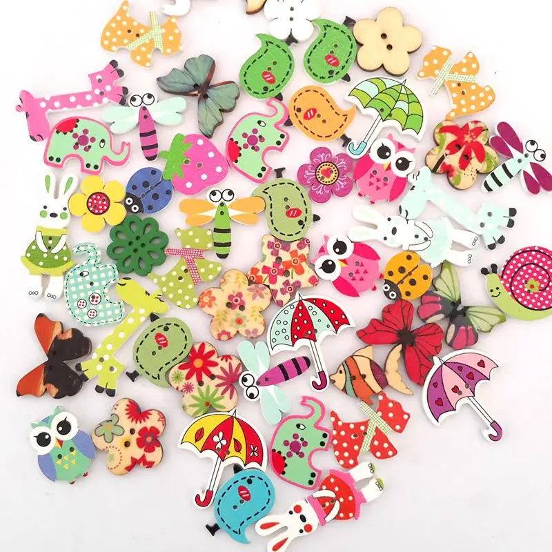 Looen Brand 50Pcs Mixed Animal Buttons 2 Holes Wooden Buttons Sewing Craft Scrapbooking Amazing Women DIY Craft Tools Buttons (1)