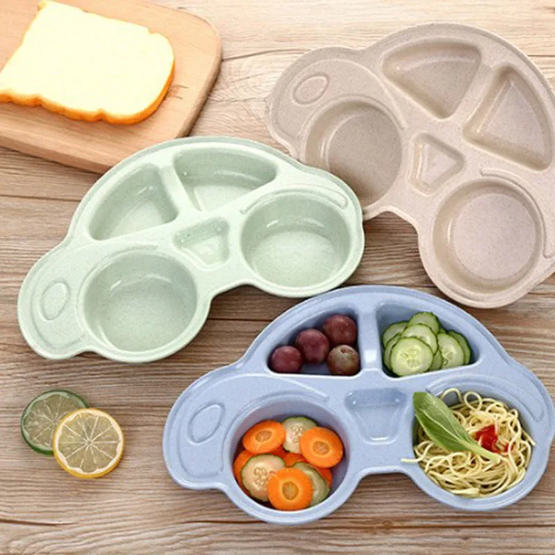 Cartoon Car Baby Bamboo Plate Baby Feeding Dinnerware Wheat Straw Tableware for Baby Kids Dishes ECO-friendly Children Plates