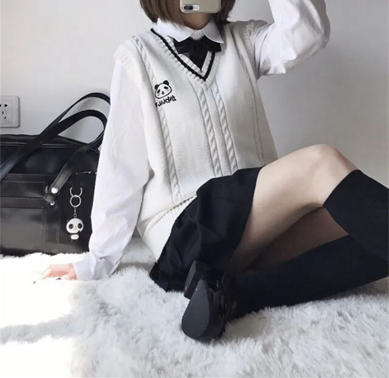 Kawaii панда детская британская школьная форма с V образным вырезом жилет японский JK
