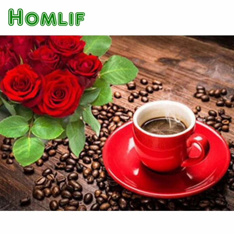 Homlif Алмазная мозаика &quotЦветы&quot картина стразами алмазная вышивка Кофе чашки
