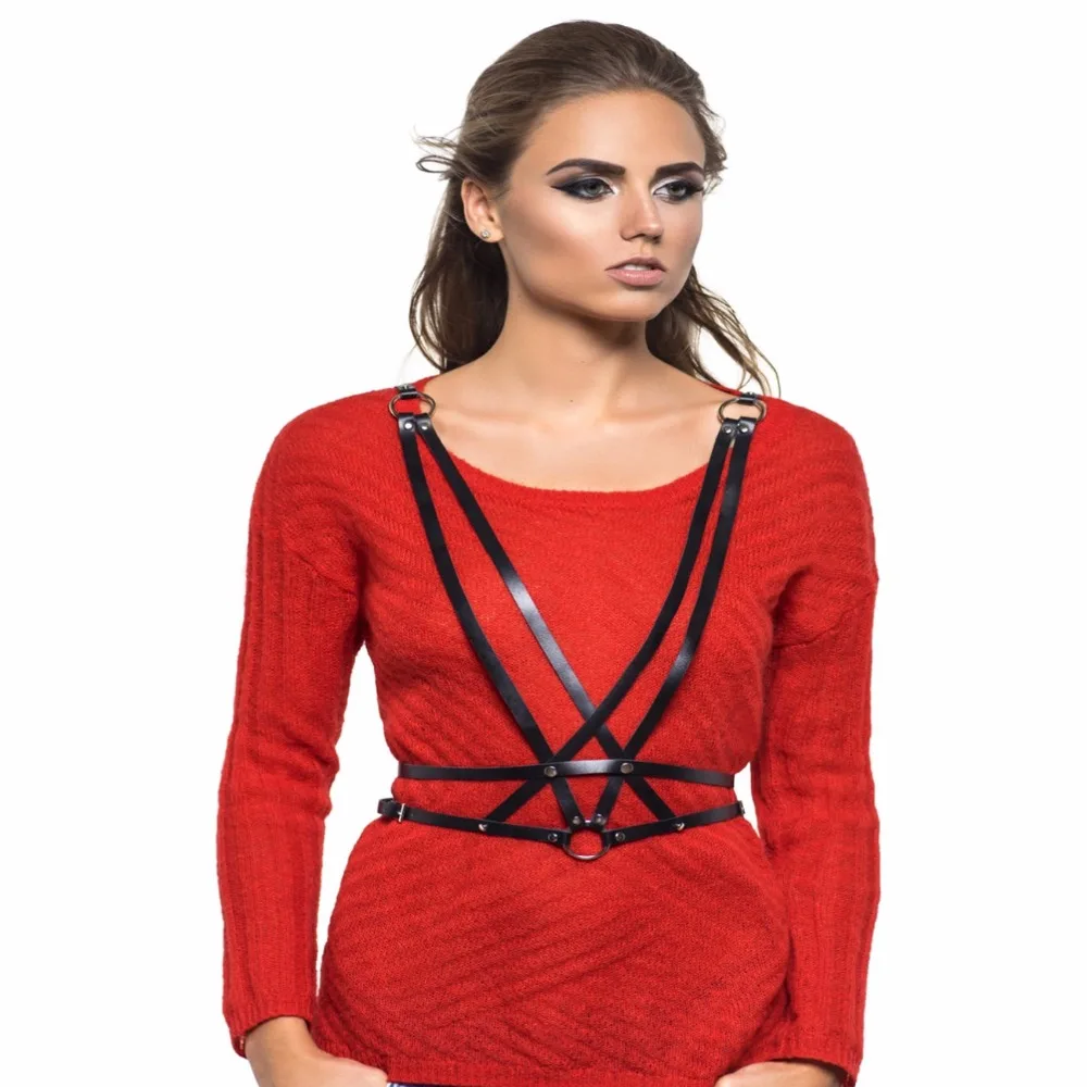 Handmade Fashion Leather Harness Choker Collar Sculpting Body Harness Body Bondage Caged Bustier