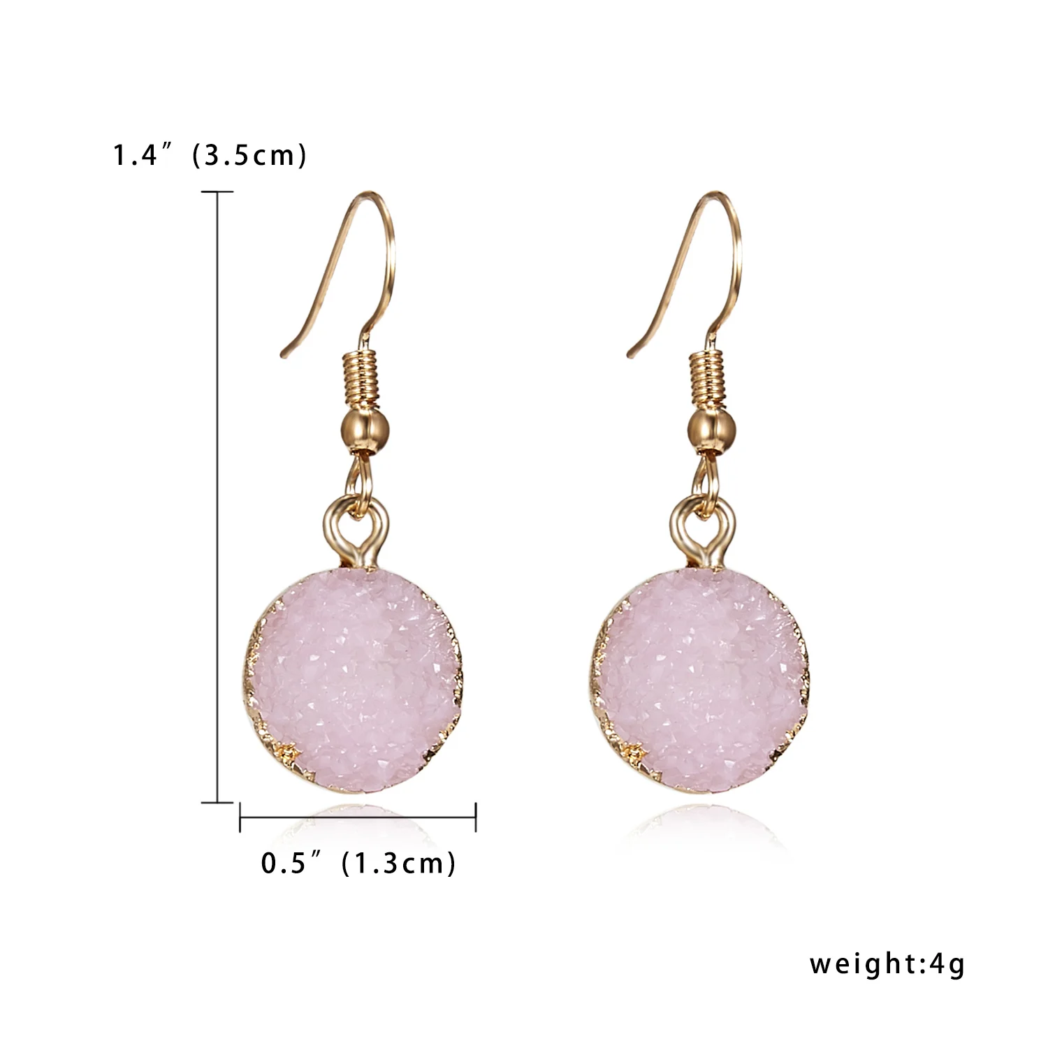 Unique Sparkly Colorful Drusy Round Circle Dangle Earings Pink Quartz Color Resin Stone Druzy Earrings For Women Jewelry E1318 - Окраска металла: 1