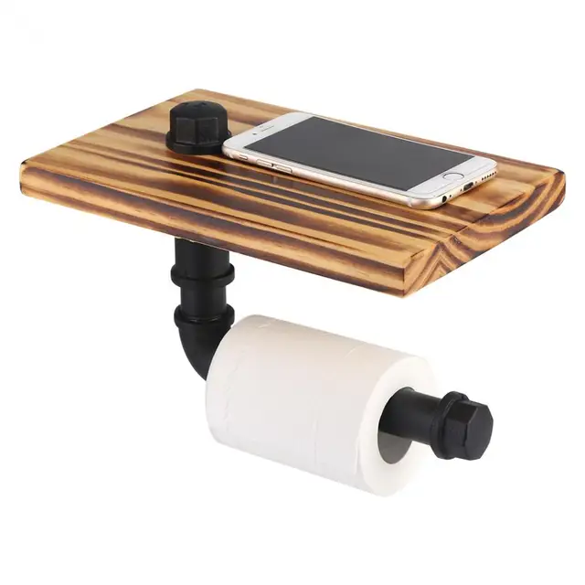 Walfront Paper Towel Holder Iron Pipe Wall Mount Rack Walfront Paper Towel Holder Iron Pipe Wall Mount Rack Wood Shelf Bathroom Toilet