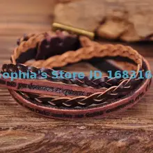 G120 коричневый гуманность двойной обертывания Состаренный кожаный браслет вдохновляющие фраз мужские