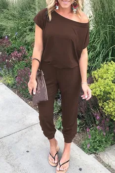 

Off Shoulder Jumpsuit Women Lace Up Short Sleeve Jumpsuits Playsuits Long Harem Trousers Rompers Casual Loose Romper
