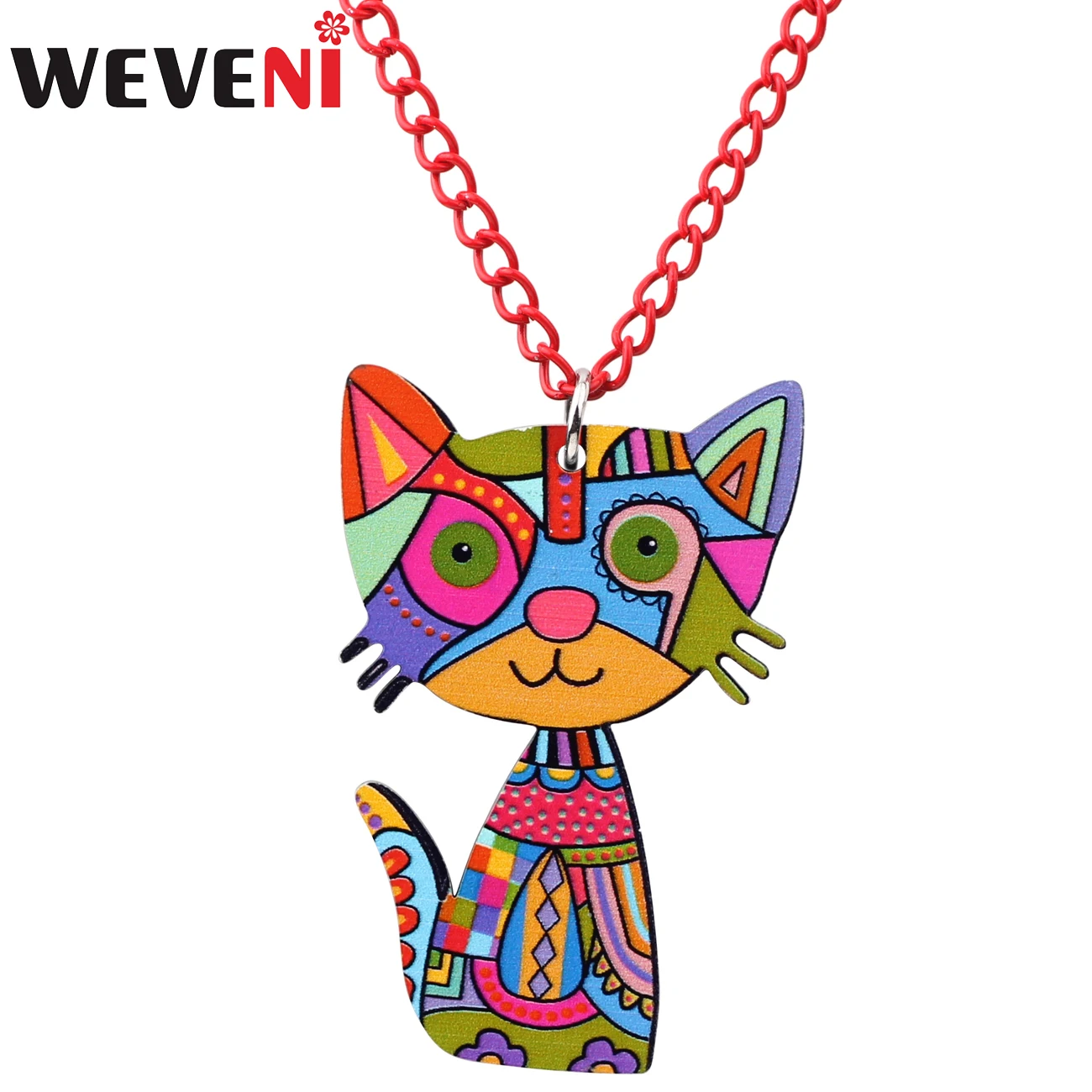 

WEVENI Acrylic Cartoon Colorful Cat Necklace Pendant Chain Choker Cute Animal Pets Jewelry For Women Girls Teens Gift Wholesale