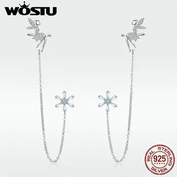 

WOSTU 100% 925 Sterling Silver Fairy & Flower Long Line Earrings For Women Zircon Wedding Engagement Earriings Jewelry DAE201