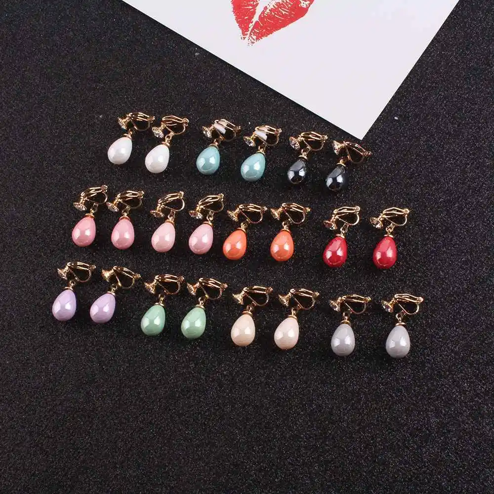 

JIOFREE 10 Colors New Arrival Rhinestone Shell pearl Clip on Earrings Without Piercing for Women Party Wedding Cute Ear Clip