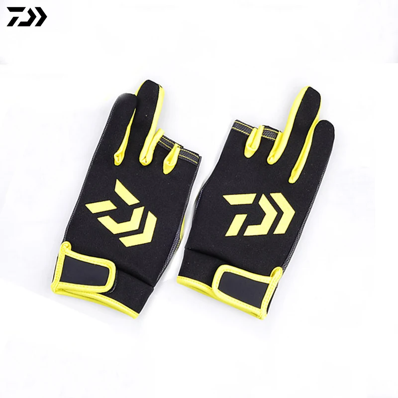 Daiwa 1 пара 3/5 кожаные перчатки для рыбалки, спортивные Нескользящие перчатки из искусственной кожи для рыбалки, охоты, противоскользящие перчатки, новинка