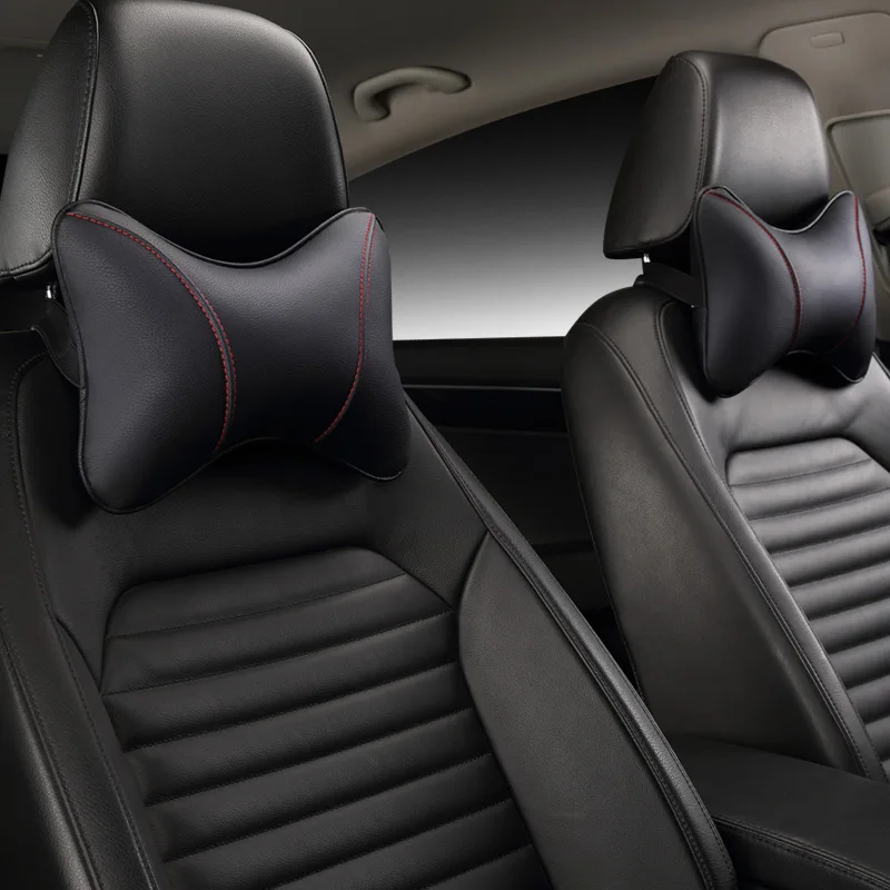 

car-styling 2pcs/lot Leather Car Pillow Car Covers Black Leather Auto Car Neck Rest Cushion Headrest Pillow Mat