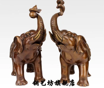 

9'' China Bronze Feng Shui Lucky Elephant Gourd Ruyi Statue A pair