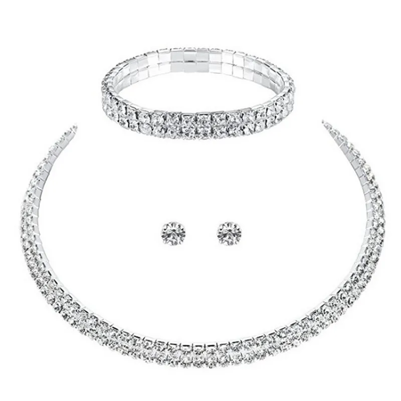 

Silver Color Rhinestone Necklace Mecresh Crystal Bridal Jewelry SetsWedding Engagement Jewelry Sets for Women