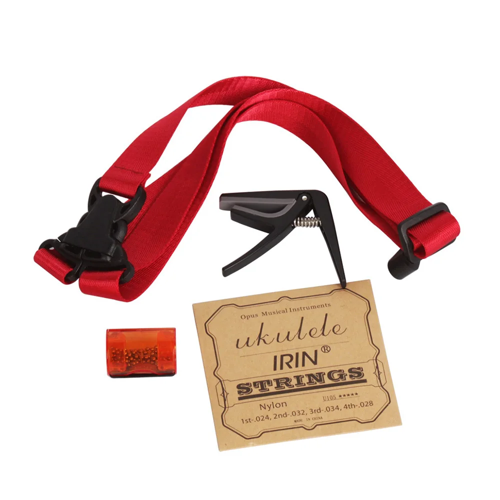 

IRIN Ukelele Hawaiian Guitar Accessories Set Including Metronome Finger Sand Hammer + Capo + Set of Strings + Shoulder Strap