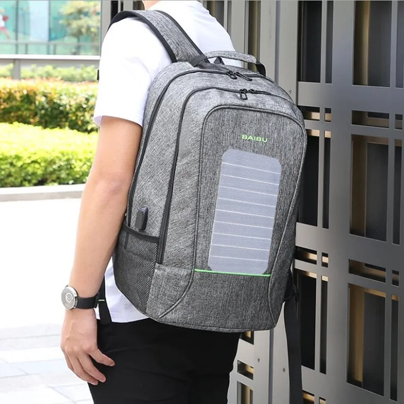 

Removable Solar External USB Charging Men Canvas Backpack Unisex Laptop Notebook Business Large -capacity Antitheft Backpack