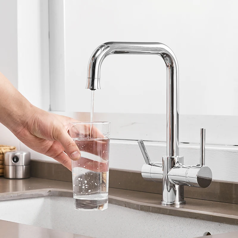 

Water Purifier Faucet Kitchen Filter Tap Black Drink Water Faucet Dual Handle with Hot&Cold Mixer Crane