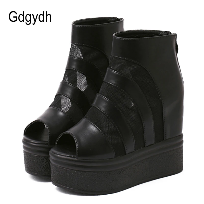 

Gdgydh Summer Shoes Woman Sexy Mesh 2019 New Arrival Spring Open Toe Platform Wedges Boots Women High Heels Footwear Comfortable