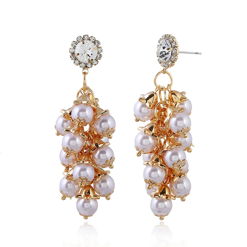 1 pairs Cute Girl Women Alloys New Crystal Bohemian Long Flower Pearl Earrings