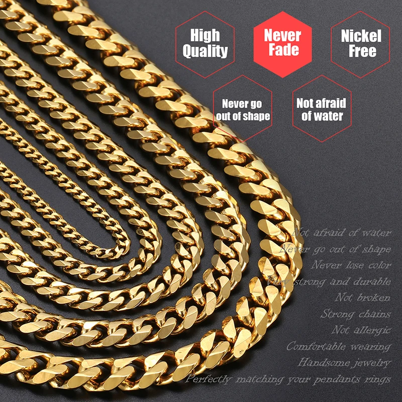 Gold Necklaces for Men & Women Stainless Steel Silver Black Gold Necklace Jewelry