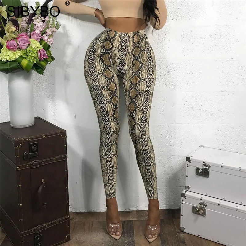 

Sibybo Snake Skin Print High Waist Pants Women Spring Fashion Elastic Waist Casual Women Pencil Pants Streetwear Women Trousers
