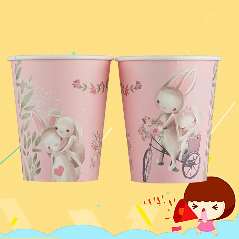 

100pcs Creative cartoon disposable tea cup 250ml 9oz cold and hot drink coffee juice thicken paper cups birthday party favor cup
