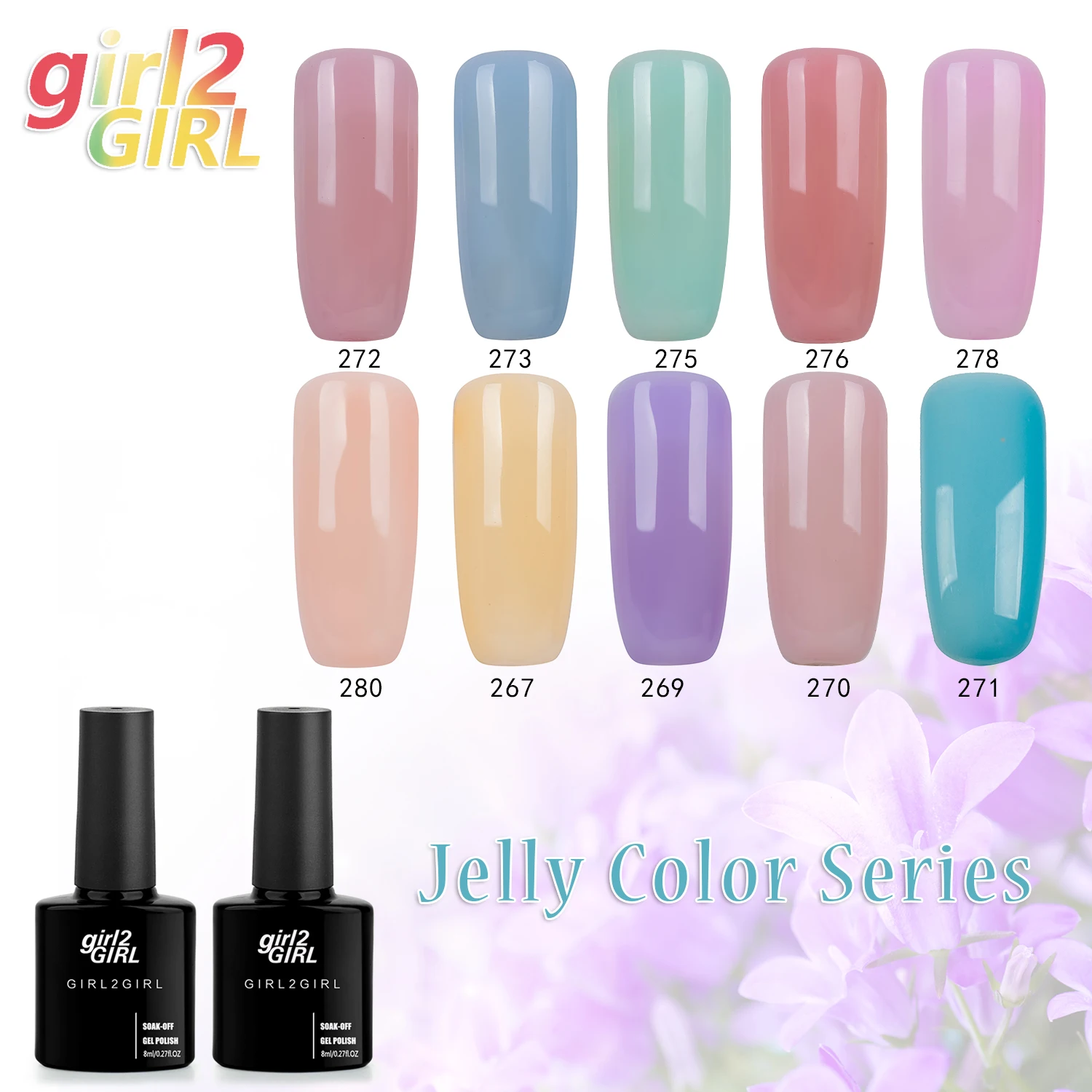 

girl2Girl UV Gel Nail Manicure 8ml solid color UV Nail Polish Sequins Gel Nail Soak Off Gel Polish JELLY set