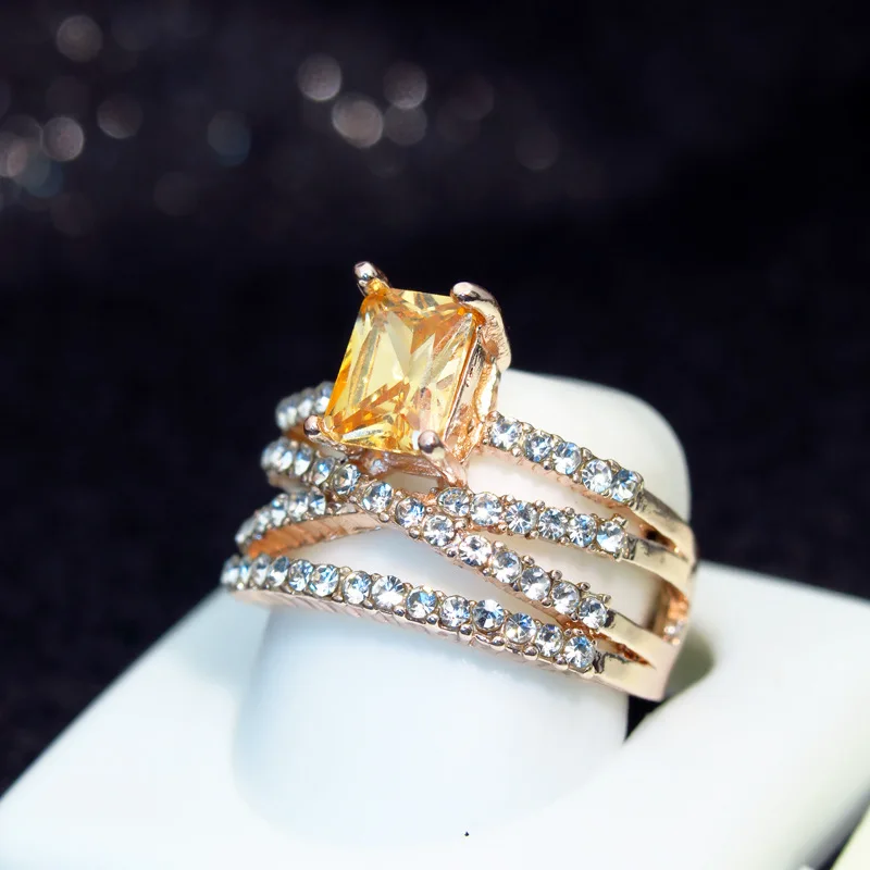 Роскошное Брендовое шикарное многослойное оранжевое кольцо принцессы с огранкой, очаровательное Золотое цветное обручальное кольцо для женщин, обручальное Ювелирное кольцо O4M058