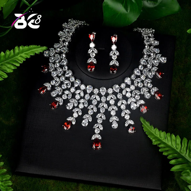 

Be 8 Elegent Sparkling Big Water Drop Red AAA Cubic Zirconia Jewely Sets for Bridal Wedding Brilliant Bijoux for Women S084