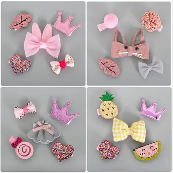 

5Pcs Baby Girls Hair Clip Accessories Kids Children Glitter Crown Owl Rabbit Rainbow Flower Hair Clips Shiny Fabric Hair Clip