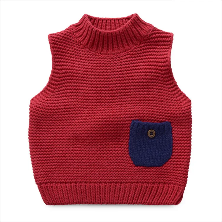 Fanfiluca Boy Winter Tops Half Turtleneck Coarse Needle Pure Cotton Waistcoat Baby Girl Sweater Pocket Sleeveless Vest Outerwear3
