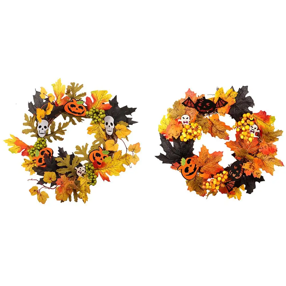 

35cm Pumpkin Berry Fall Maple Leaves Wreath Garland Fake Artificial Flower Halloween Home Autumn Fall Decoration
