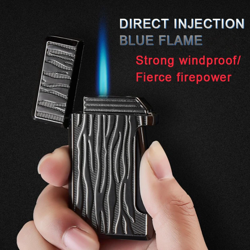 

3 style Windproof Cigar lighter Blue Flame inflatable Personality Pattern Refillable Butane Gas lighter