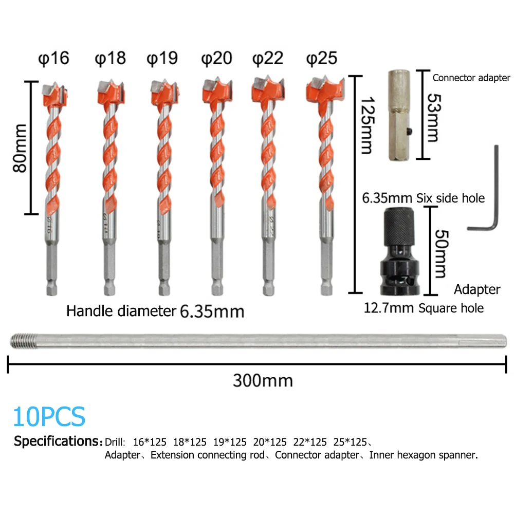 6 шт./компл., 16 мм-25 мм, набор сверл для отверстий, резак для дерева, карбид, сплав, деревообработка, Holesaw для DIY деревообработки, сверлильные