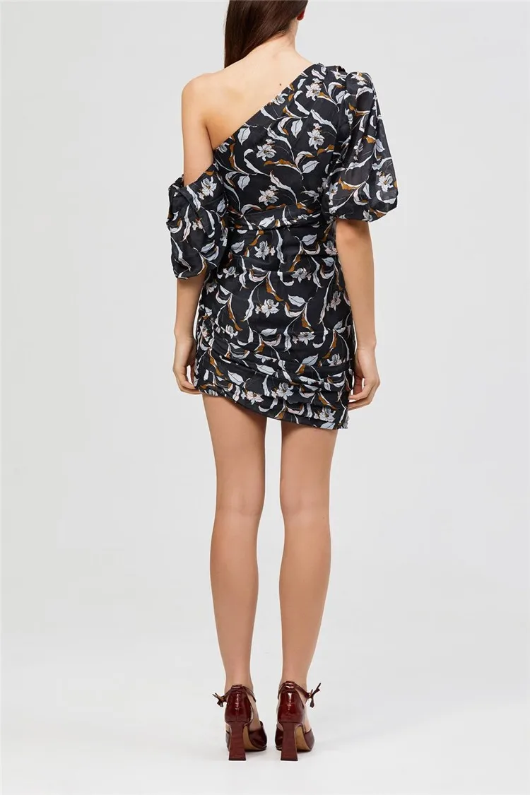 Women One Shoulder Ruched Irregular Formal Streetwear Mini Dresses 2019 Summer Sexy Party Dress For Women (4)