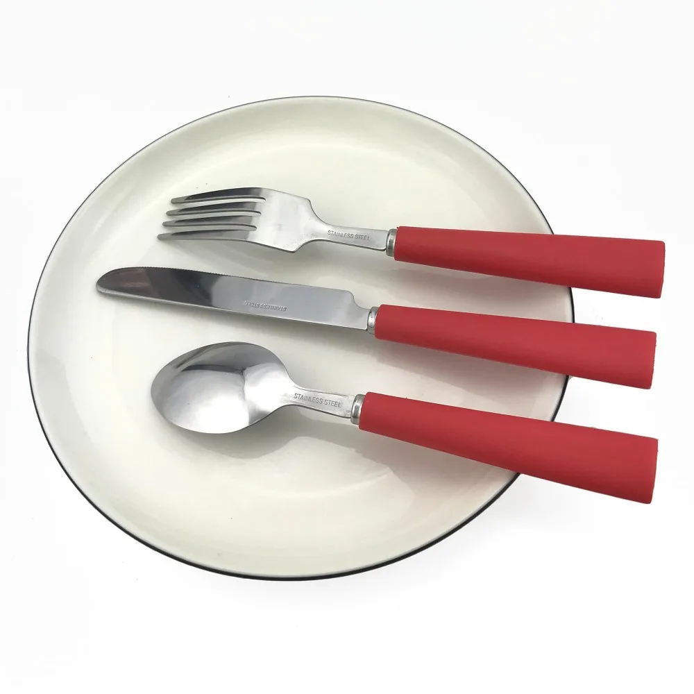JANKNG столовая посуда из нержавеющей стали набор ножей вилка ужин набор красная ручка для детей для школы и пикника Столовые приборы набор посуды