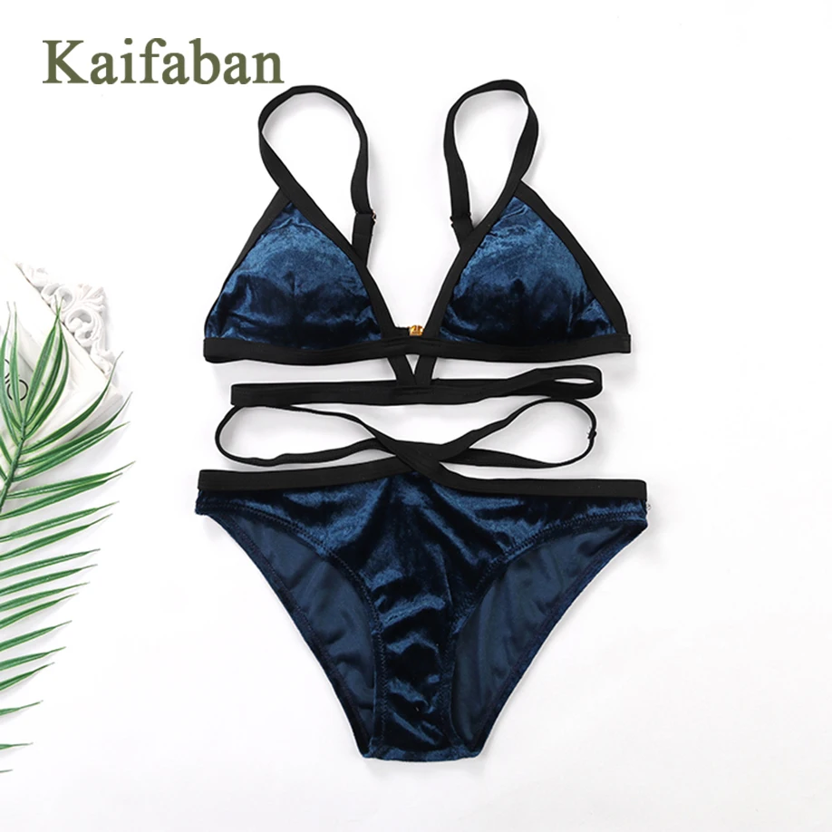 

Women Solid 3D Velvet Sexy Strappy Push Up Bikini Swimsuit Swimwear Beach Wear Bath Suit Plavky Biquini Tankini Plavky Maillot