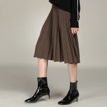 Новое поступление, чистый кашемир, плиссированная юбка, эластичная, для женщин, осень, зима, высокая талия, Вязанная, повседневная, для девушек, свитер, юбка