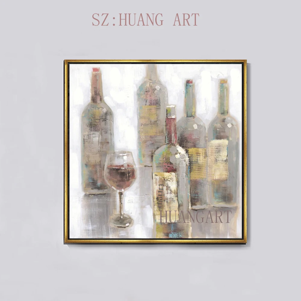 100% Handmade High Quality Abstract Colorful Bottles Oil Painting on Canvas Modern Wine Bottle Picture For kitchen | Дом и сад