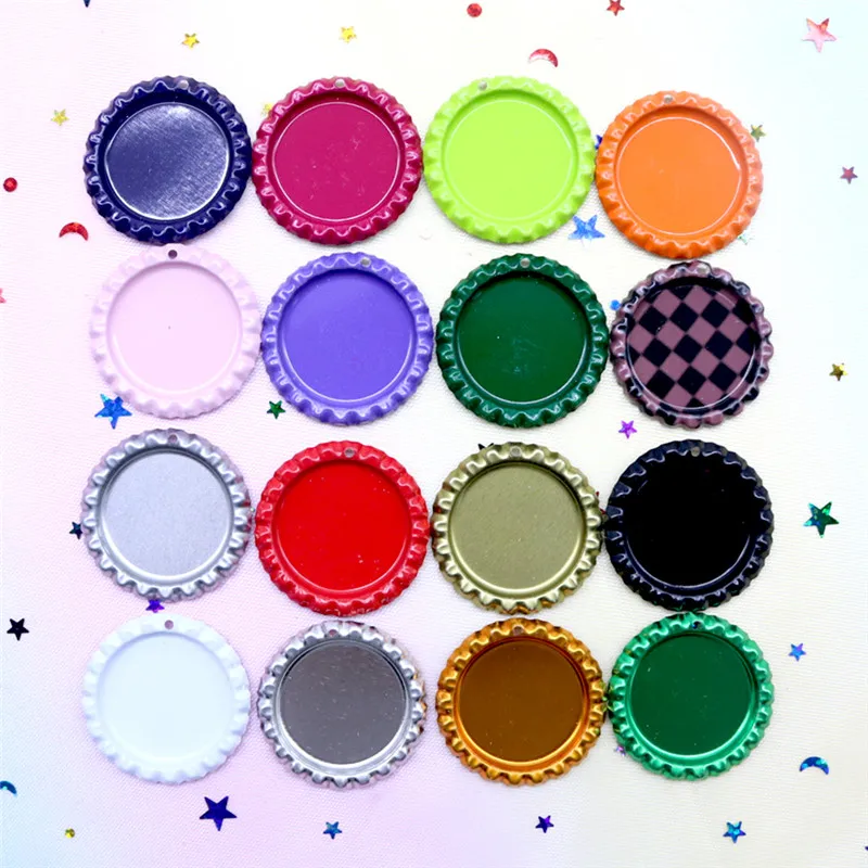 

200pcs/lot 24 Colored Inside 1 Inch Flattened Bottle Caps for Crafts DIY Hair Bows Accessories Metal Simulation Beer Bottle Caps