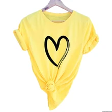 Women Summer T-shirts Plus Size 5XL Heart Print Casual T Shirt Short Sleeve Girls O-neck Top white Pink Yellow Color T-shirts 2018 new arival women golf shirts short sleeve summer sports fabric lady top t shirt 3 colors striped design white navy pink