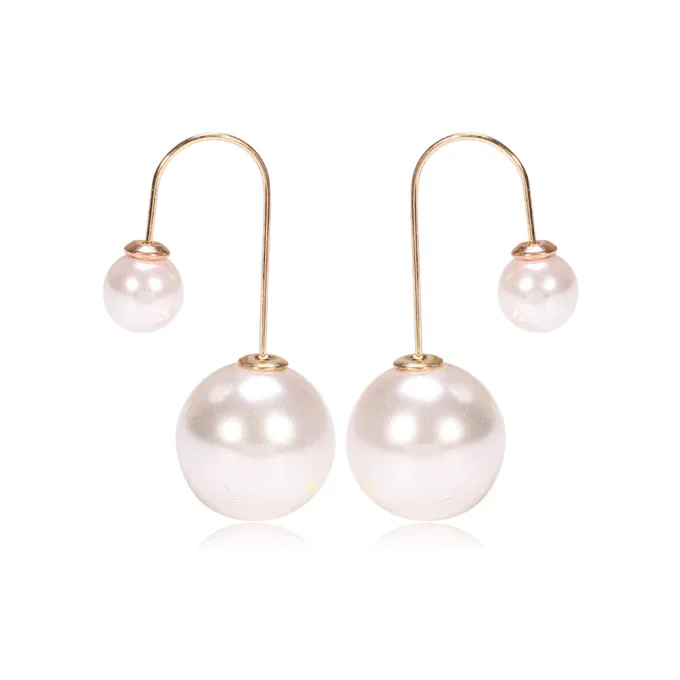 Women Double Pearl Earing Fashion Hot Selling Earrings Double Side Shining Pearl Drop Earrings Big Pearl