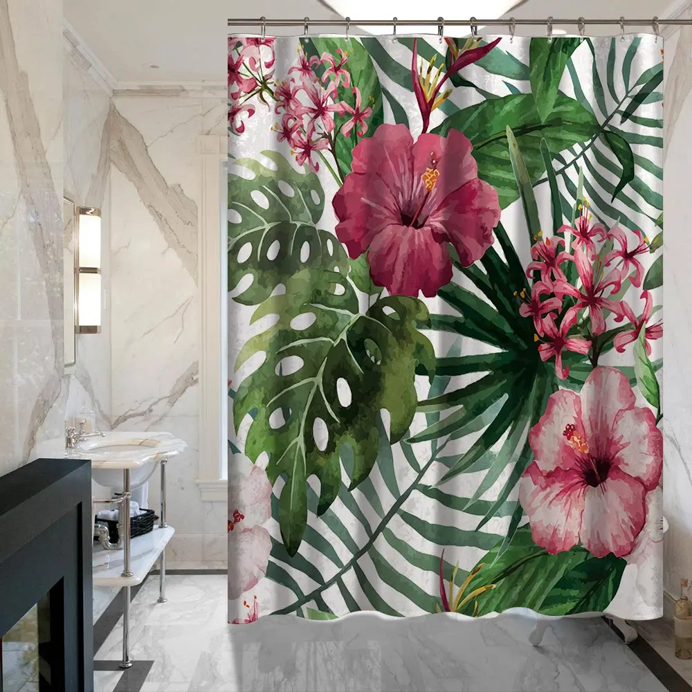 Тропические растения зеленые листья креативная цифровая печать занавески для душа Товары для ванной комнаты с 12 крючками - Цвет: MYSC00052