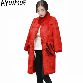 

AYUNSUE Genuine Rabbit Fur Coat Female Stand Collar Winter Jacket Women Full Rabbit Fur Jackets Warm Long Overcoat Abrigo WXF423