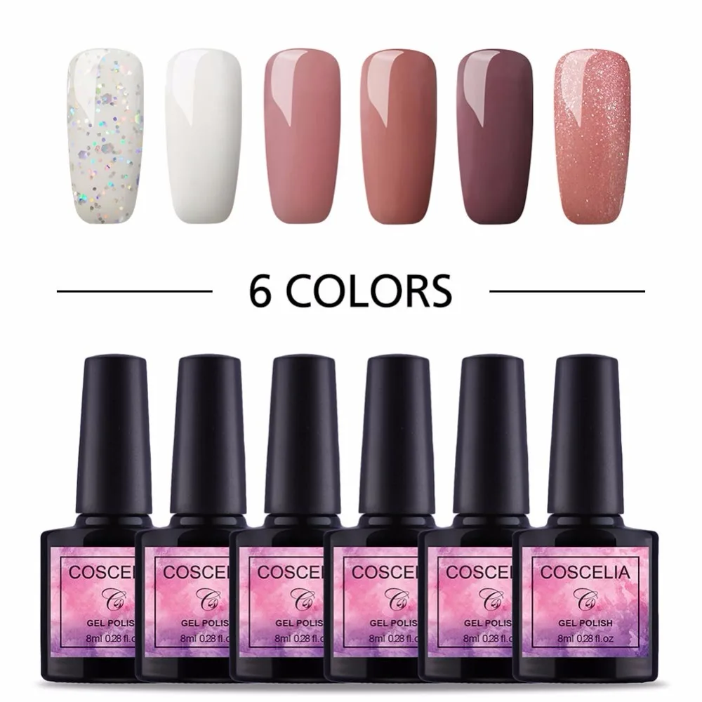 

COSCELIA Gel Varnish Nail Polish Set All For Manicure Set Semi Permanant UV Nail Art Prime Gel Varnish Nail Polish
