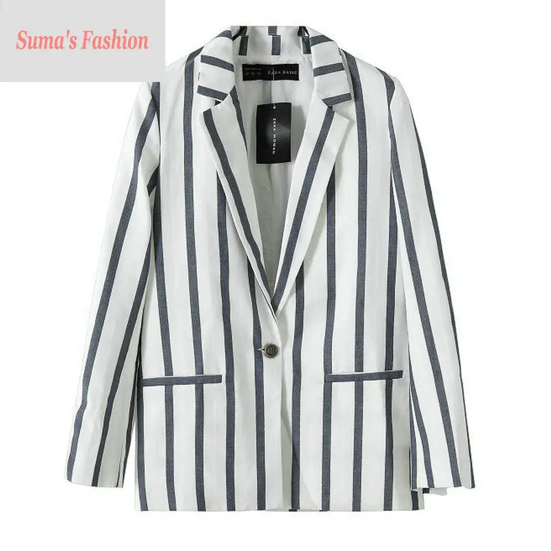 

2017 Spring New Women's Double Pocket Stripe Long-sleeve Suit Jacket Blazers Business suits Women Dress Ladies Blazer S-L